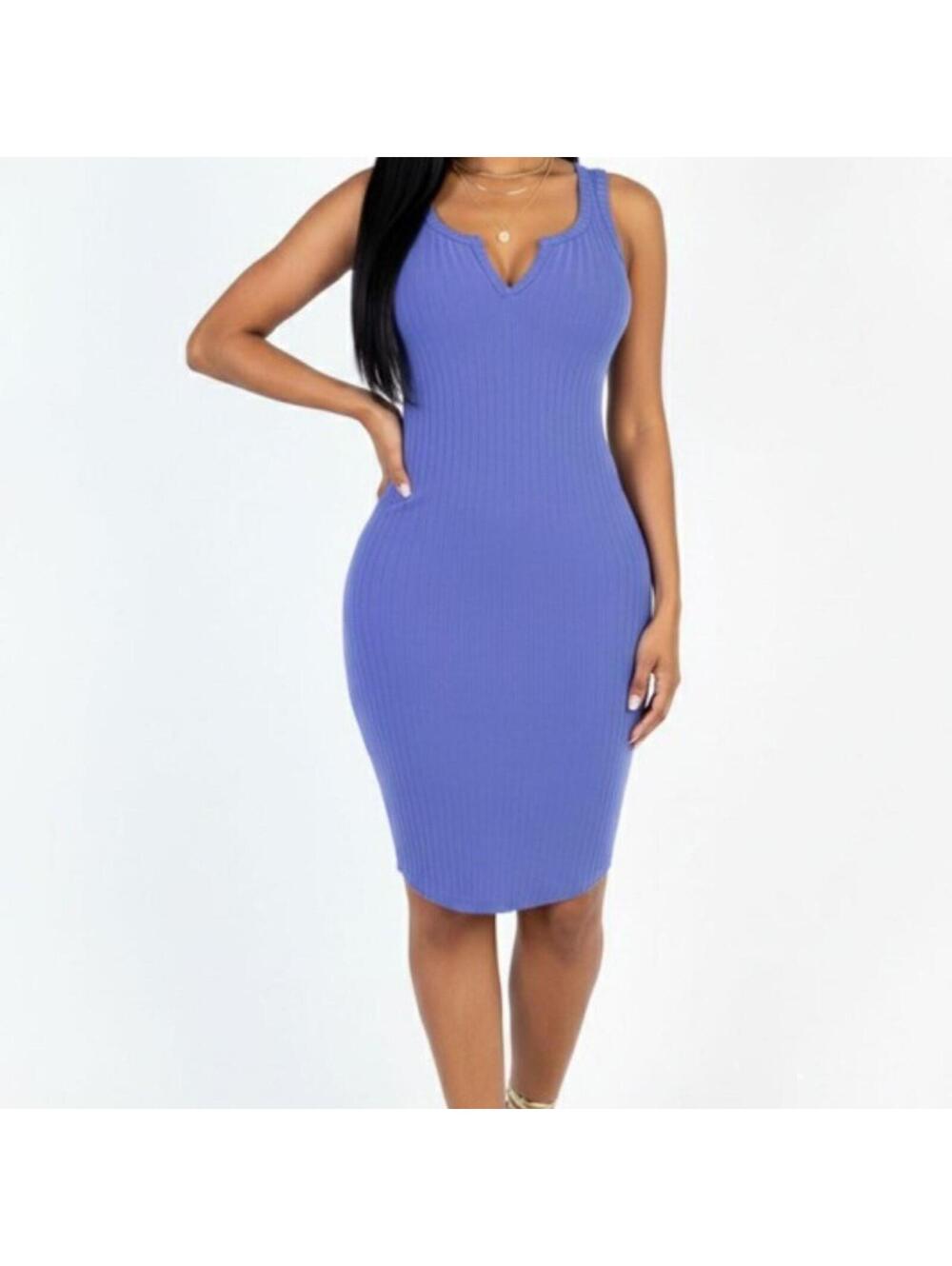 💜 Lavender Ribbed Bodycon Dress - Picture 2 of 4